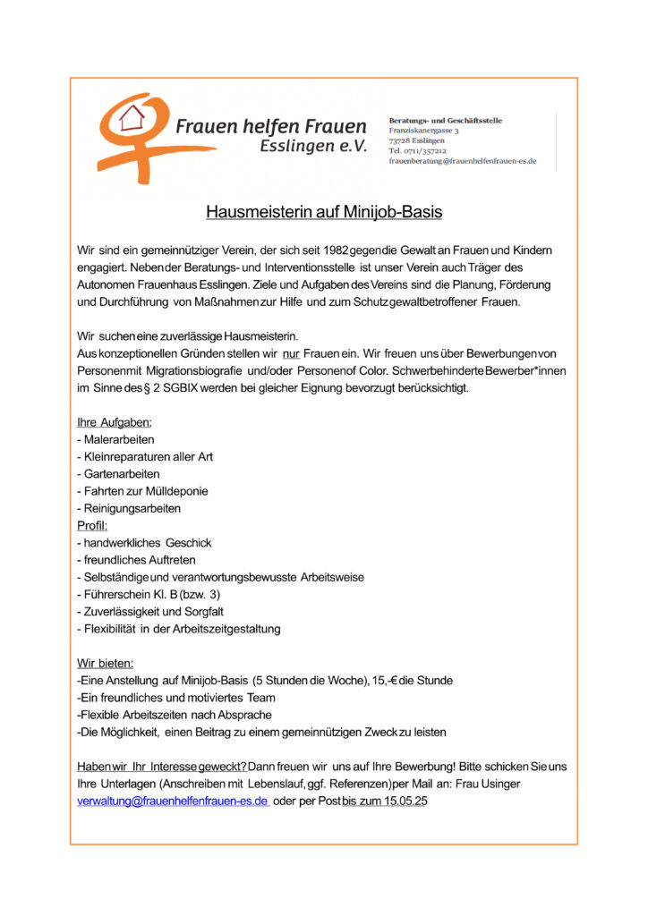 Hausmeisterin Stellenausschreibung